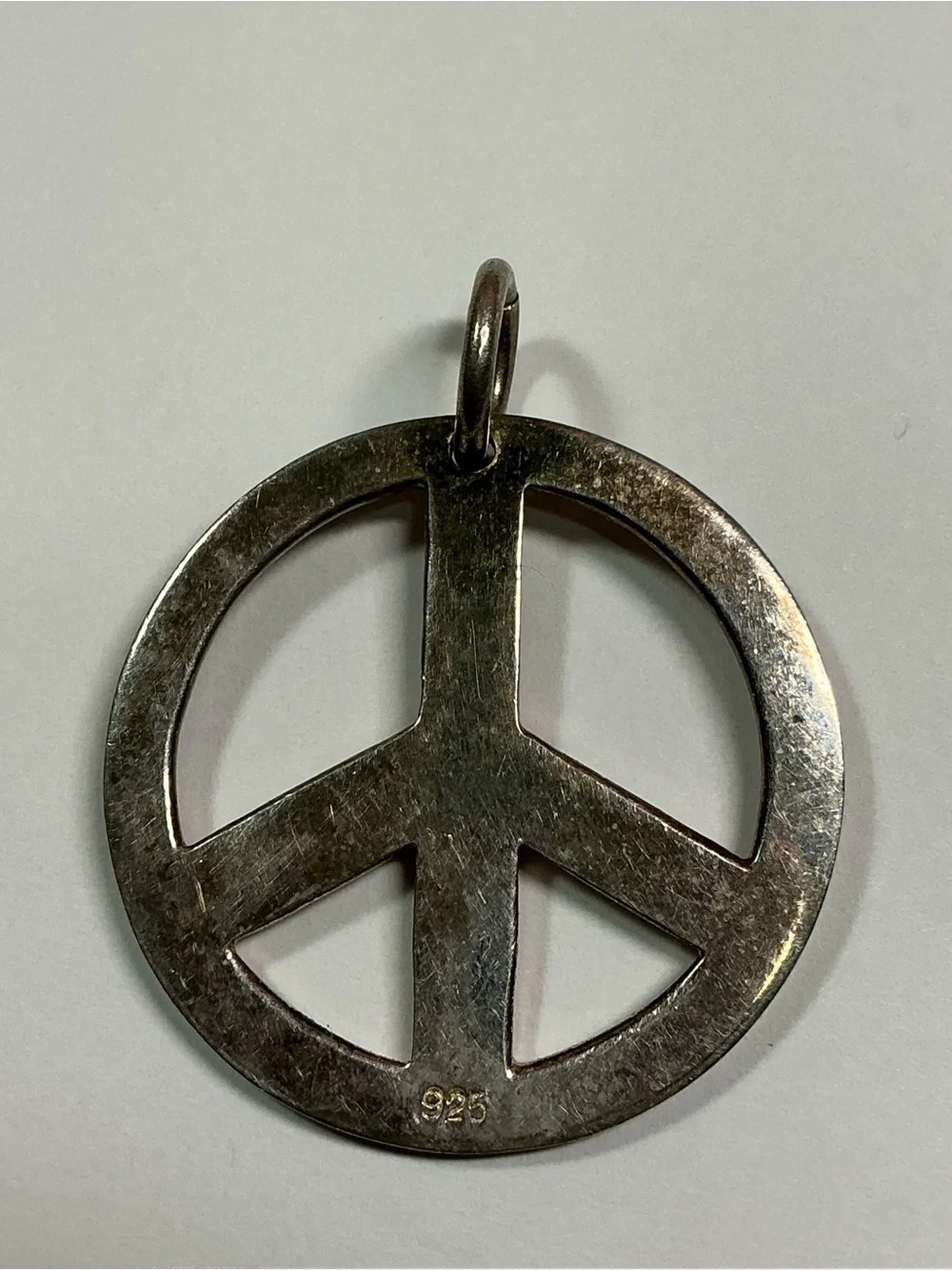 Sterling Silver Peace Sign Pendant W/ Inspirational Words. 1.25” diameter